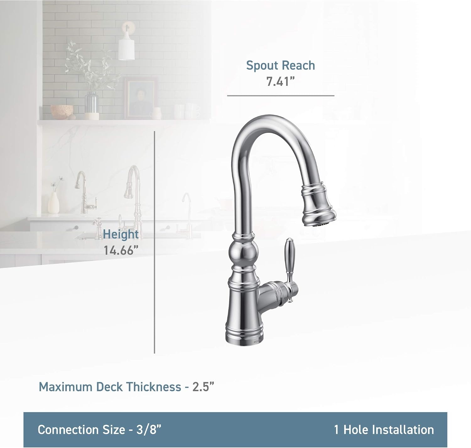 image:imageMoen S53004SRS Weymouth Shepherds Hook Pulldown Kitchen Bar Faucet Featuring Metal Wand with Power Clean Spot Resist StainlessOil Rubbed Bronze