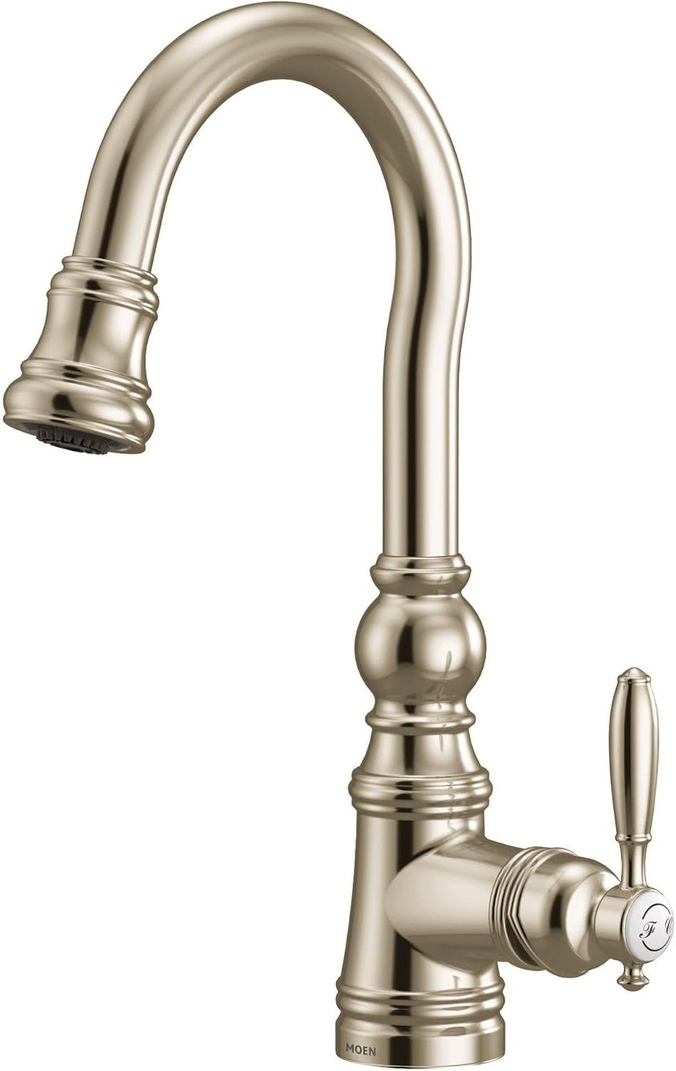 image:imageMoen S53004SRS Weymouth Shepherds Hook Pulldown Kitchen Bar Faucet Featuring Metal Wand with Power Clean Spot Resist StainlessPolished Nickel