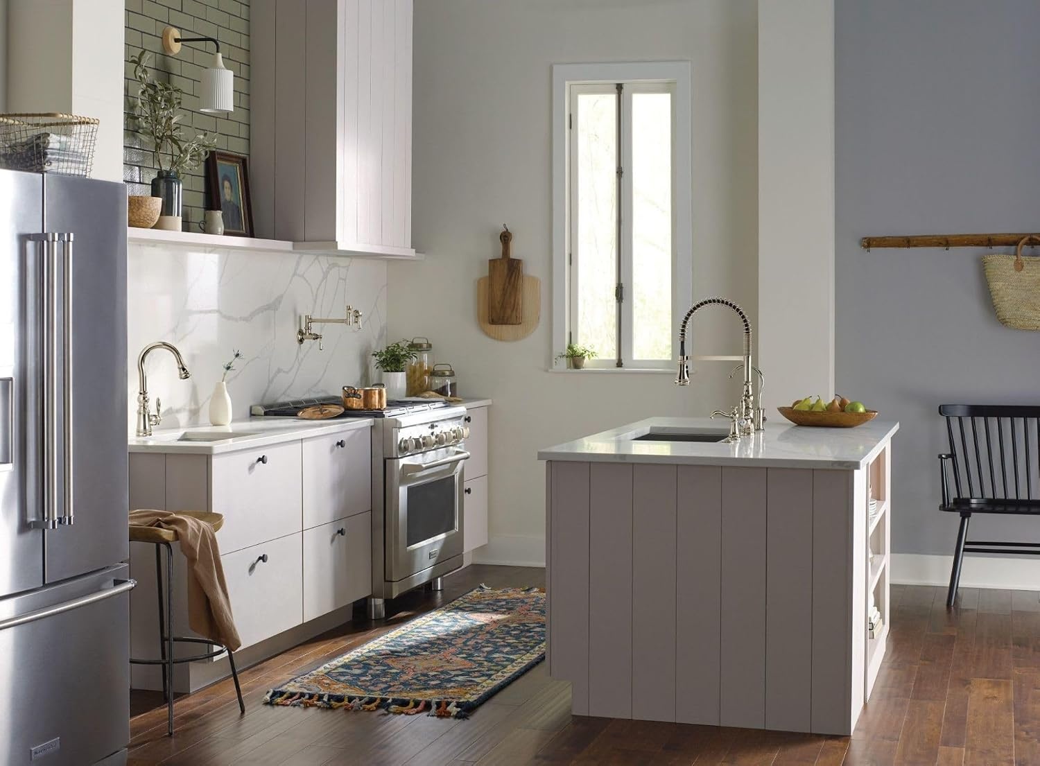 image:imageMoen S53004SRS Weymouth Shepherds Hook Pulldown Kitchen Bar Faucet Featuring Metal Wand with Power Clean Spot Resist StainlessPolished Nickel