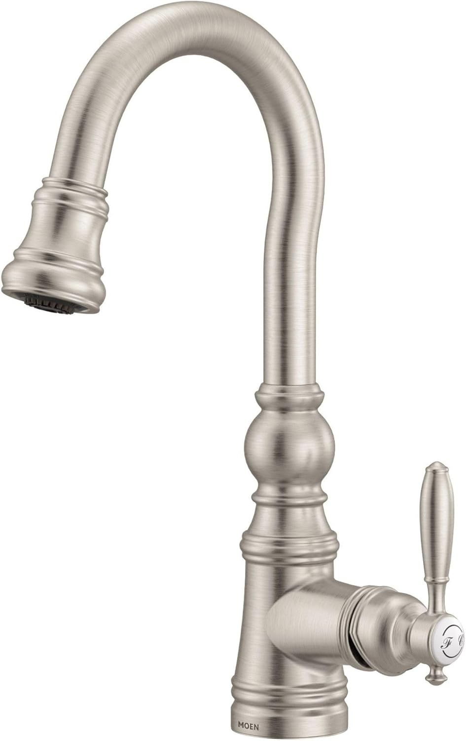 image:imageMoen S53004SRS Weymouth Shepherds Hook Pulldown Kitchen Bar Faucet Featuring Metal Wand with Power Clean Spot Resist StainlessSpot Resist Stainless