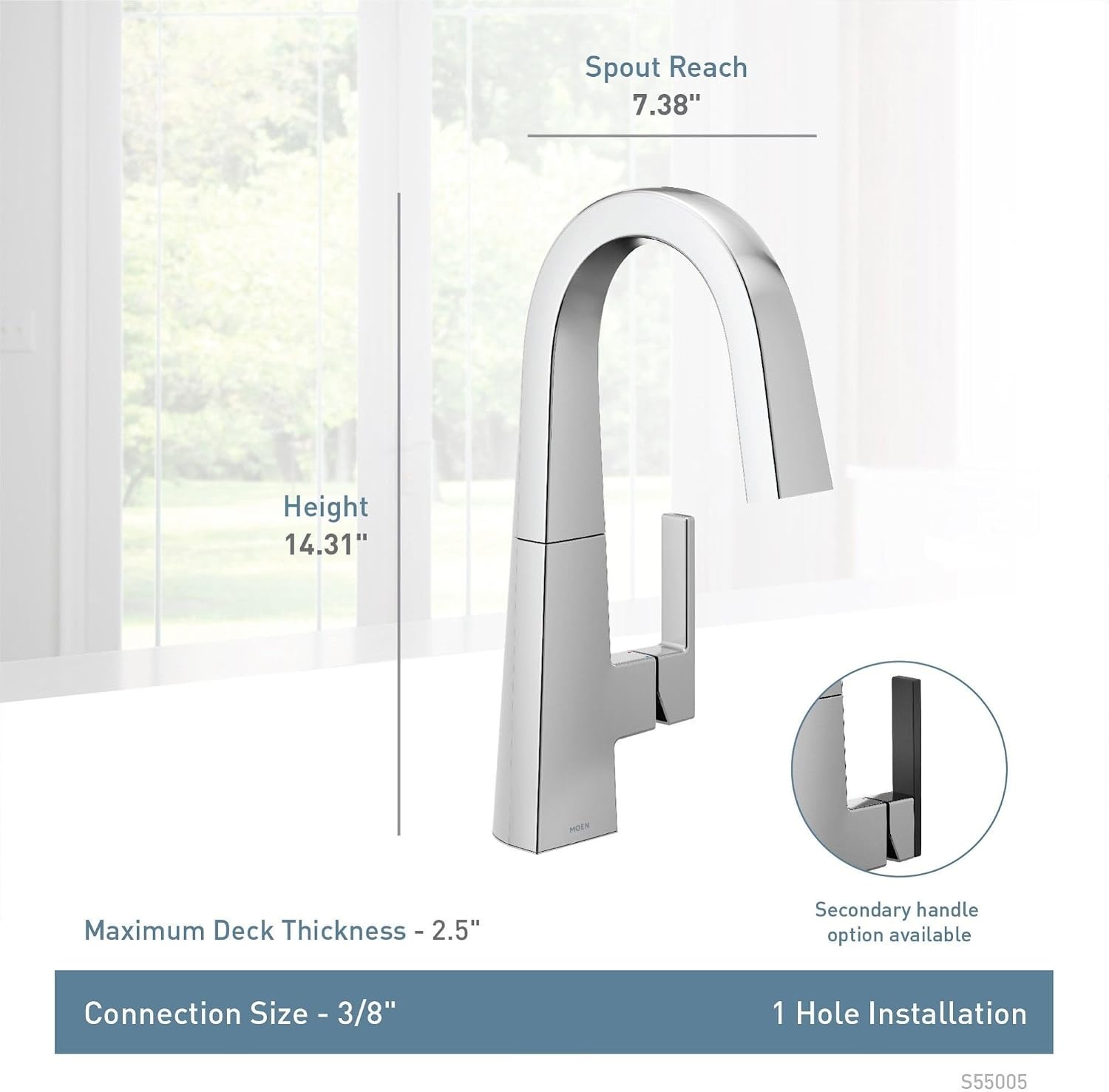 image:imageMoen S55005BL Nio OneHandle Bar Faucet Includes Secondary Finish Handle Option Matte BlackChrome