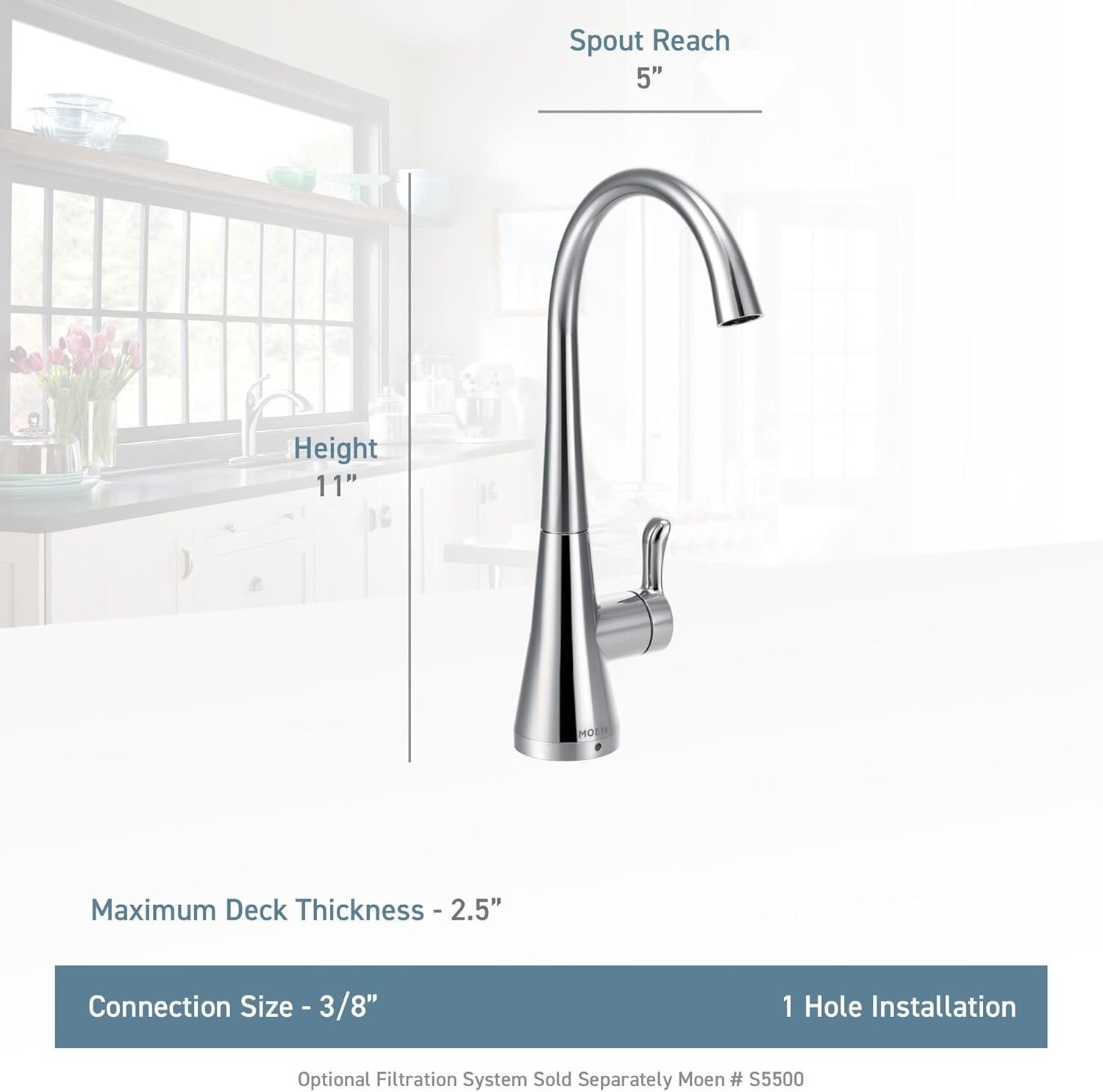 image:imageMoen S5520BG Sip Transitional Cold Water Kitchen Beverage Faucet Optional Filtration System Available Sold Separately Brushed Gold