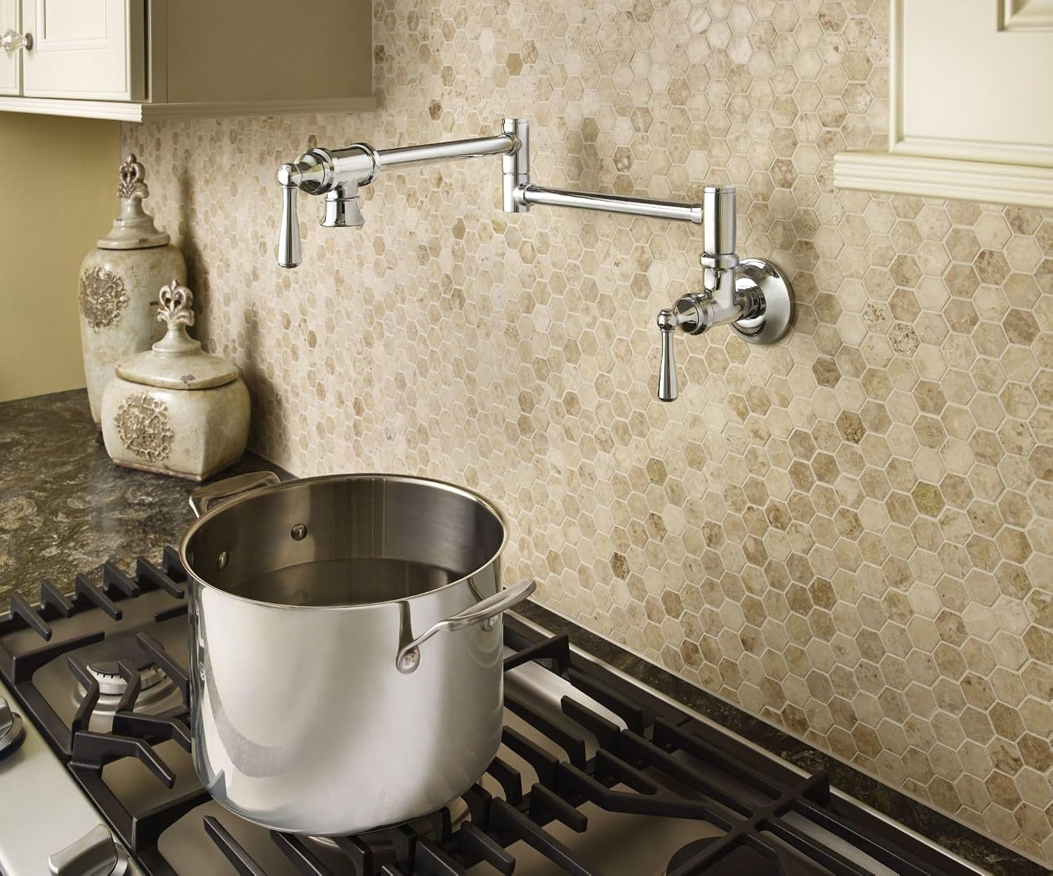 image:imageMoen S664 Traditional Wall Mount Swing Arm Folding Pot Filler Kitchen Faucet ChromeChrome
