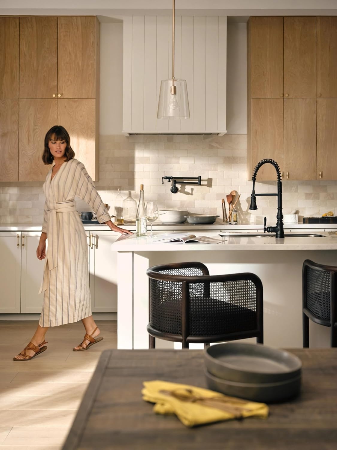 image:imageMoen S664 Traditional Wall Mount Swing Arm Folding Pot Filler Kitchen Faucet ChromeMatte Black