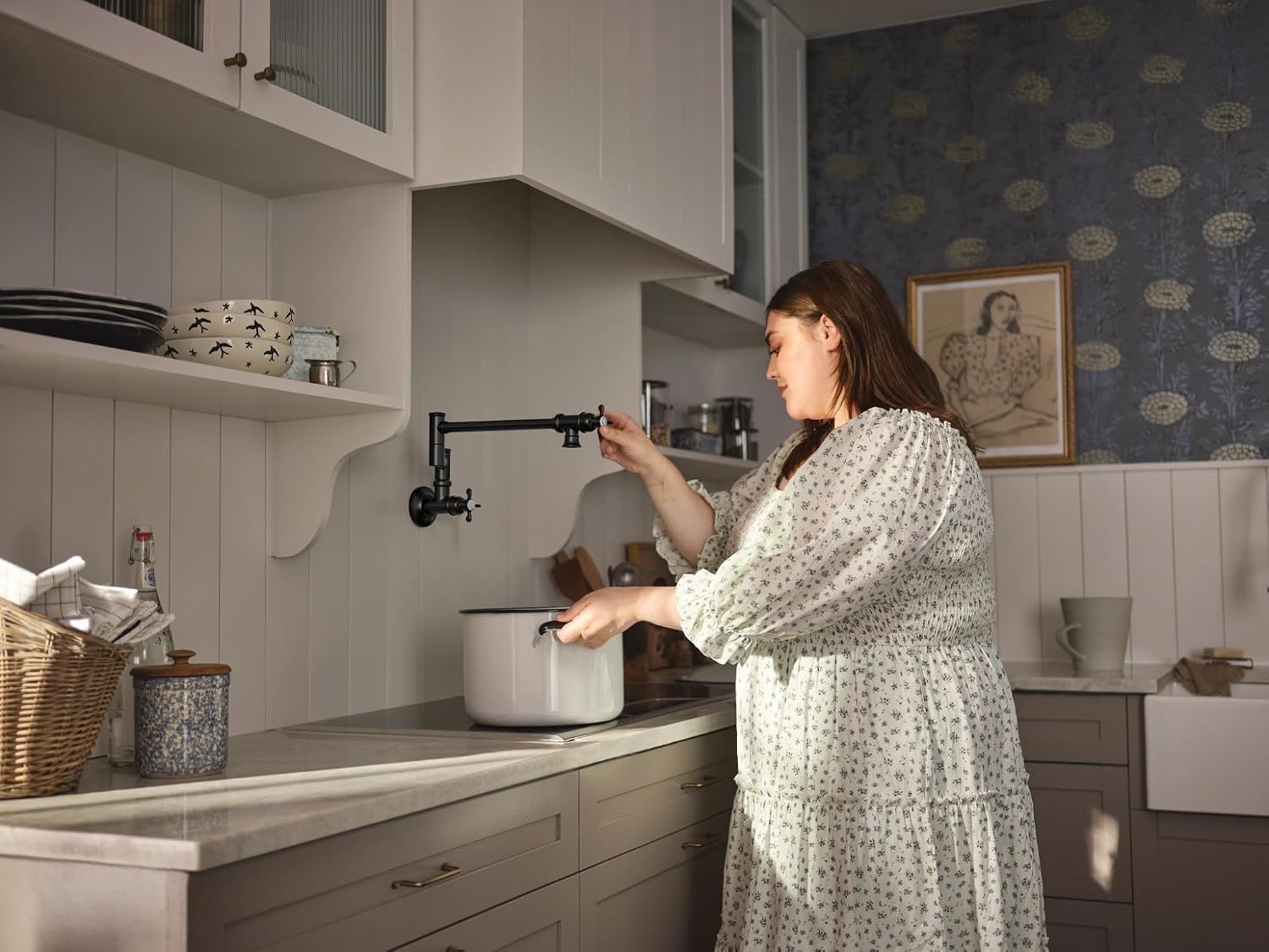 image:imageMoen S664 Traditional Wall Mount Swing Arm Folding Pot Filler Kitchen Faucet ChromeMatte Black