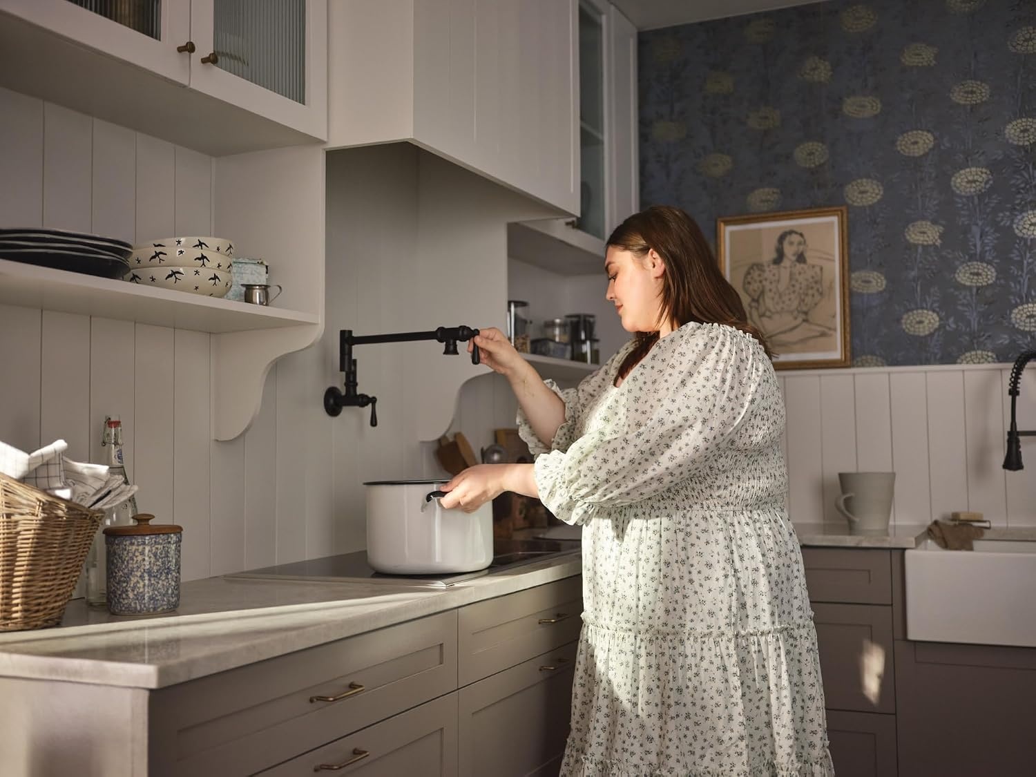 image:imageMoen S664 Traditional Wall Mount Swing Arm Folding Pot Filler Kitchen Faucet ChromeMatte Black