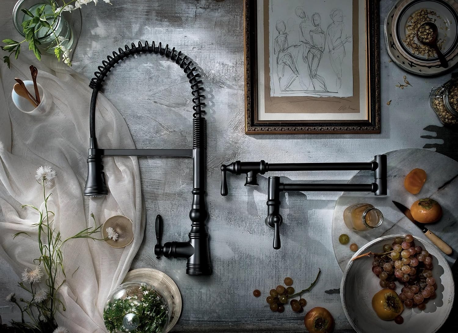 image:imageMoen S664 Traditional Wall Mount Swing Arm Folding Pot Filler Kitchen Faucet ChromeMatte Black