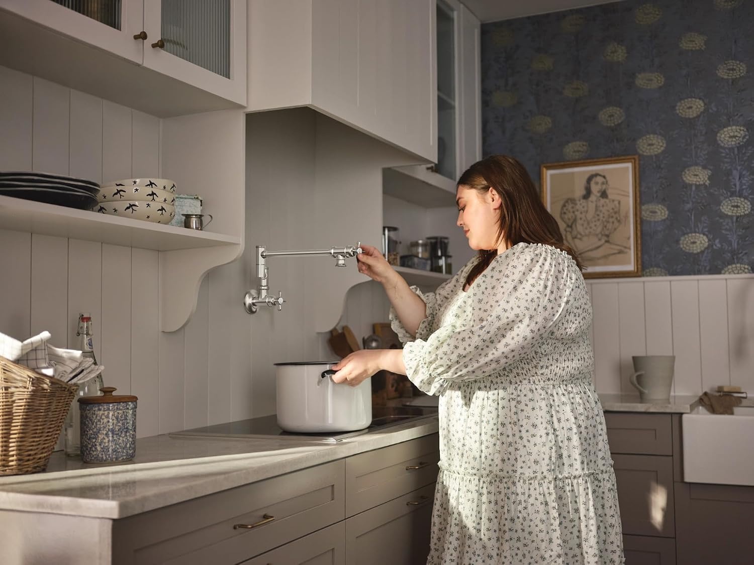 image:imageMoen S664 Traditional Wall Mount Swing Arm Folding Pot Filler Kitchen Faucet ChromeSpot Resist Stainless