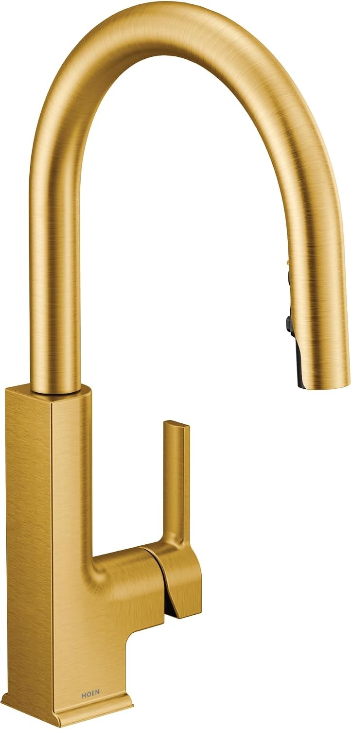 image:imageMoen S72308 STO OneHandle High Arc Pulldown Kitchen Faucet with Power Clean ChromeBrushed Gold