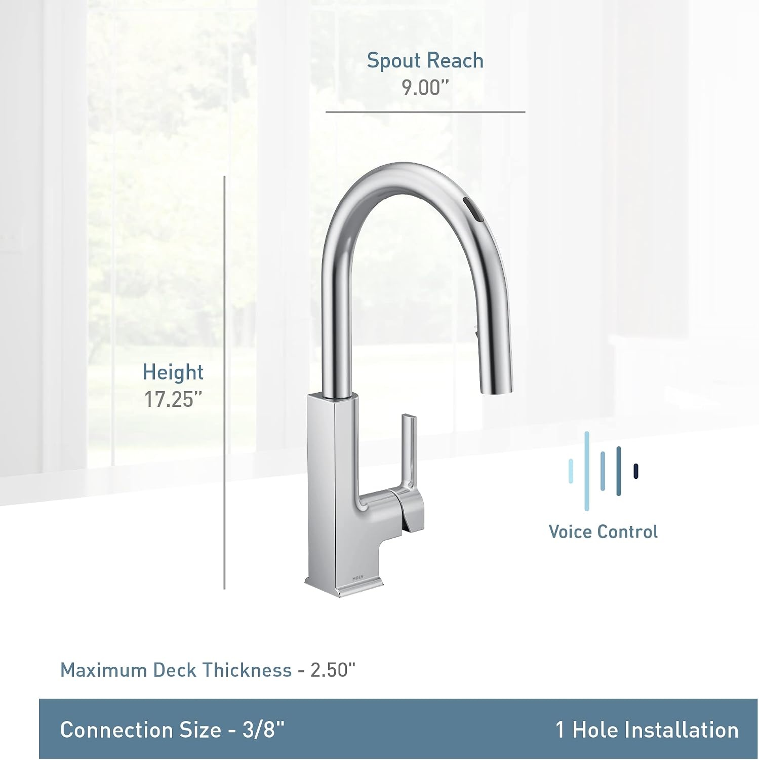 image:imageMoen S72308 STO OneHandle High Arc Pulldown Kitchen Faucet with Power Clean ChromeMatte Black