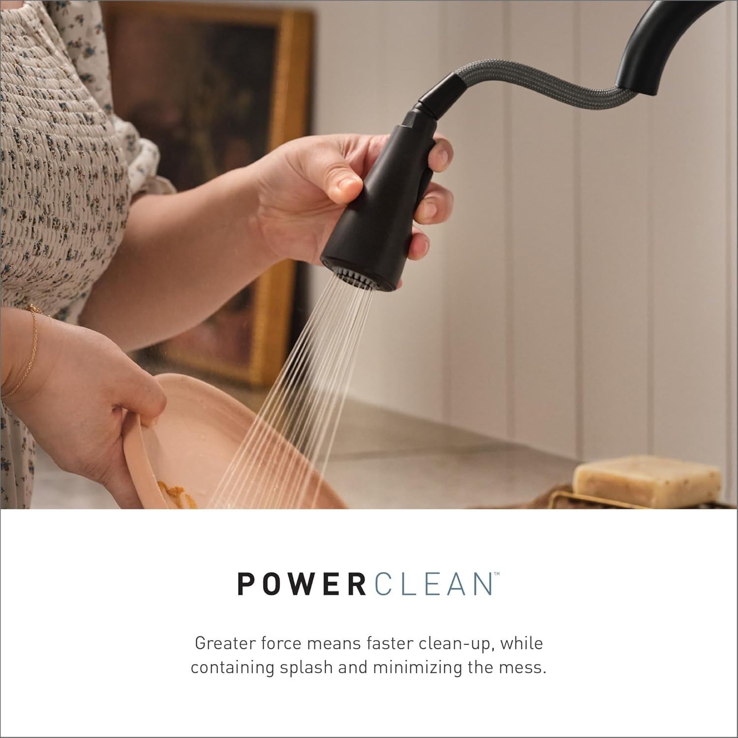 image:imageMoen S72308EVBG STO Smart Touchless Pull Down Sprayer Kitchen Faucet with Voice Control and Power Boost Brushed GoldMatte BlackChrome