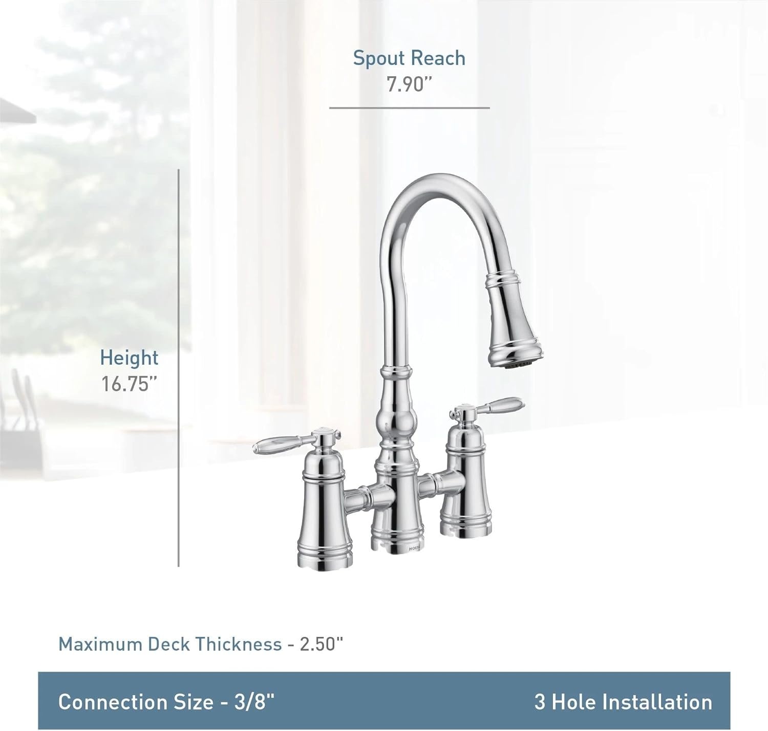 image:imageMoen S73204ORB Weymouth Two Handle Pulldown Bridge Kitchen Faucet Oil Rubbed BronzeMatte Black