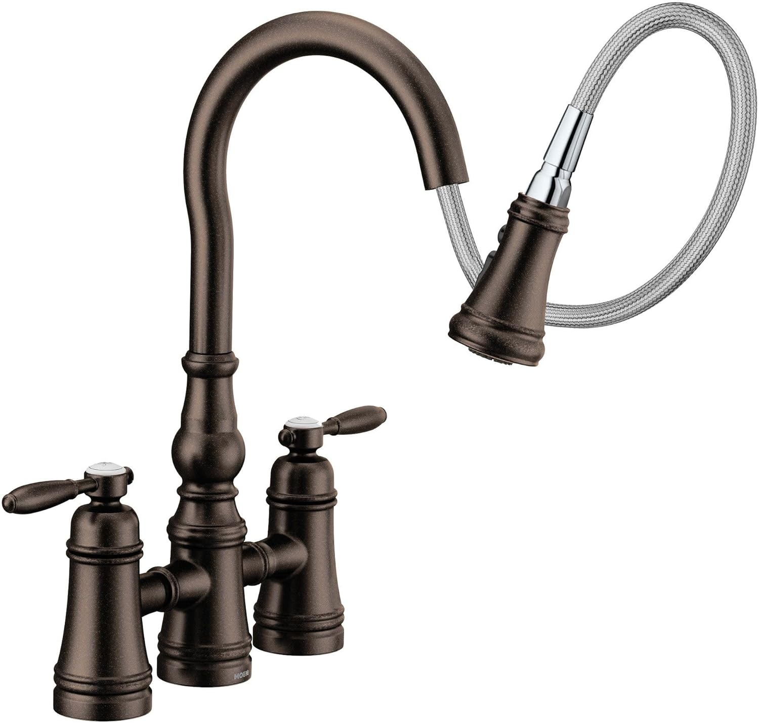 image:imageMoen S73204ORB Weymouth Two Handle Pulldown Bridge Kitchen Faucet Oil Rubbed BronzeOil Rubbed Bronze