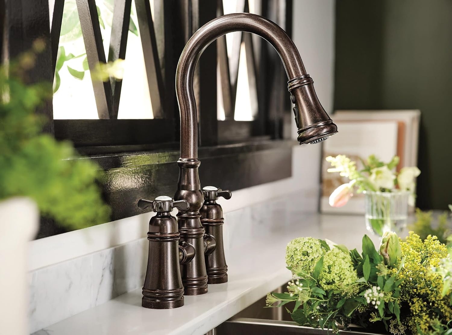 image:imageMoen S73204ORB Weymouth Two Handle Pulldown Bridge Kitchen Faucet Oil Rubbed BronzeOil Rubbed Bronze