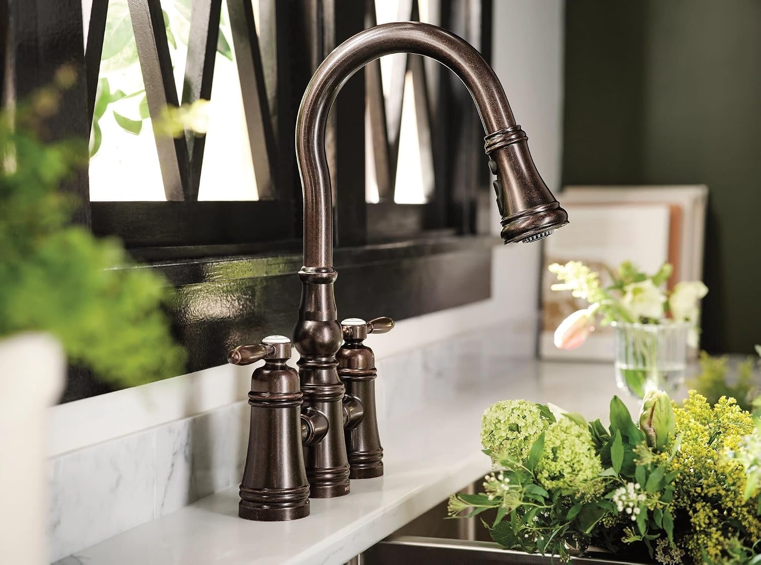 image:imageMoen S73204ORB Weymouth Two Handle Pulldown Bridge Kitchen Faucet Oil Rubbed BronzeOil Rubbed Bronze