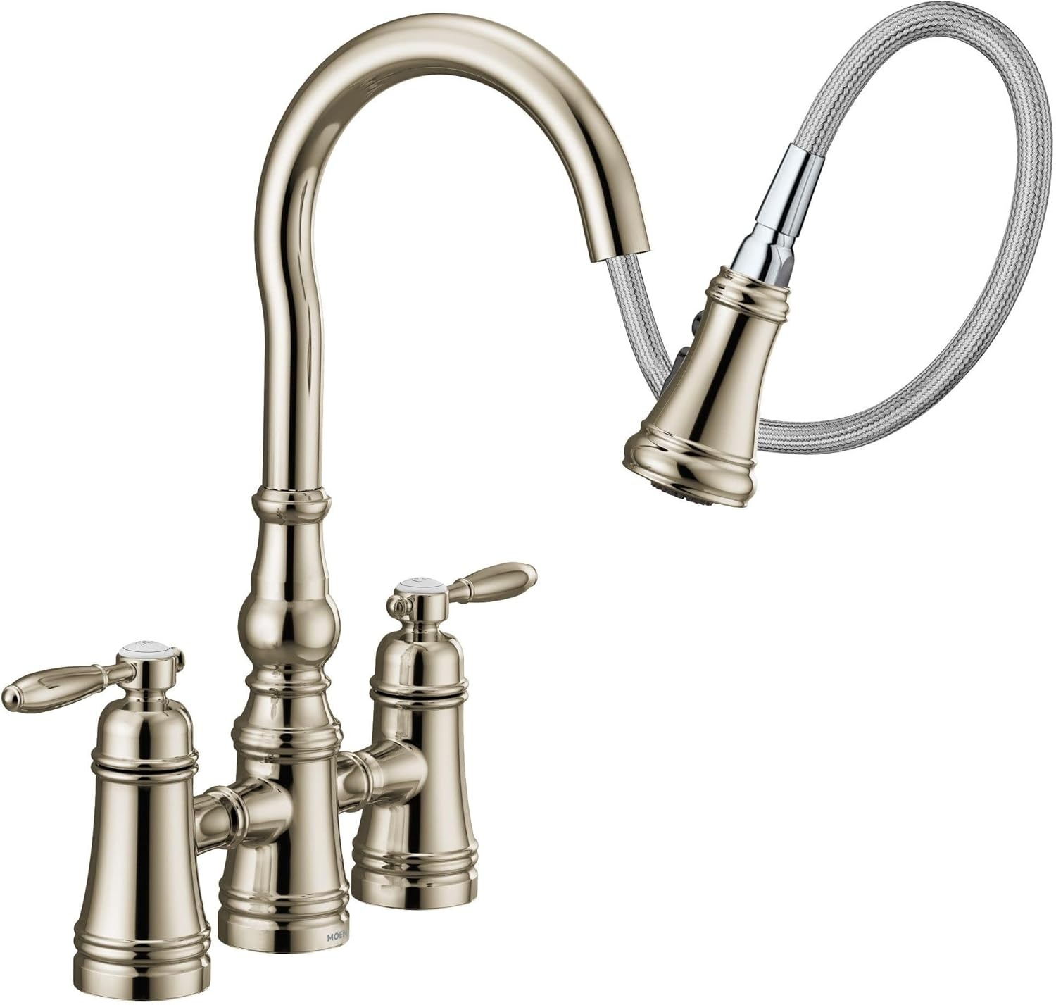 image:imageMoen S73204ORB Weymouth Two Handle Pulldown Bridge Kitchen Faucet Oil Rubbed BronzePolished Nickel