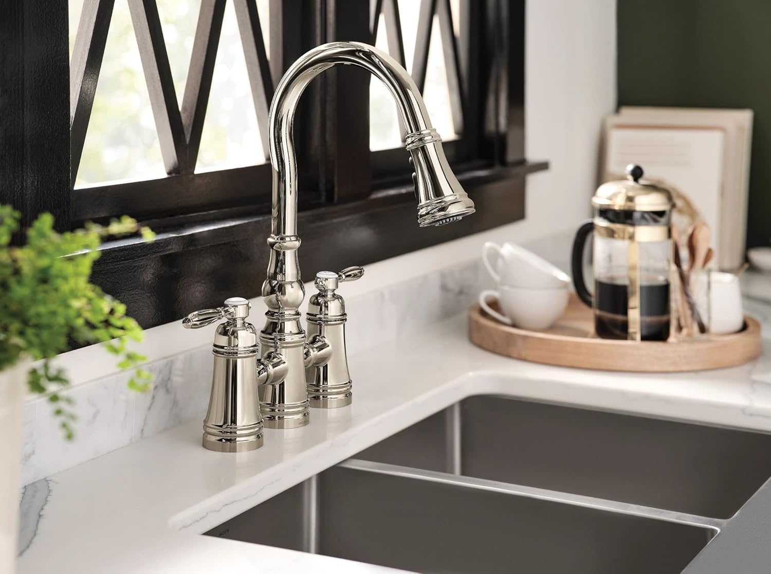image:imageMoen S73204ORB Weymouth Two Handle Pulldown Bridge Kitchen Faucet Oil Rubbed BronzePolished Nickel
