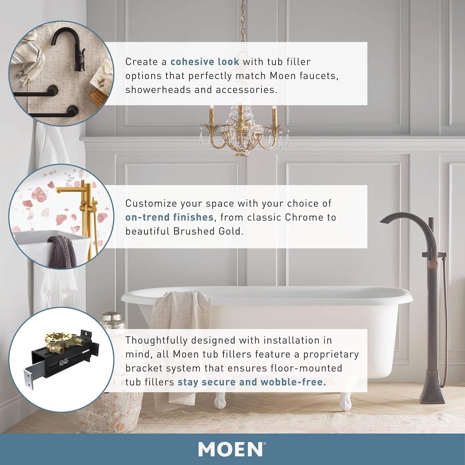 image:imageMoen S931BG Flara OneHandle Freestanding Floor Mount Tub Filler with Handshower Brushed GoldBrushed Nickel