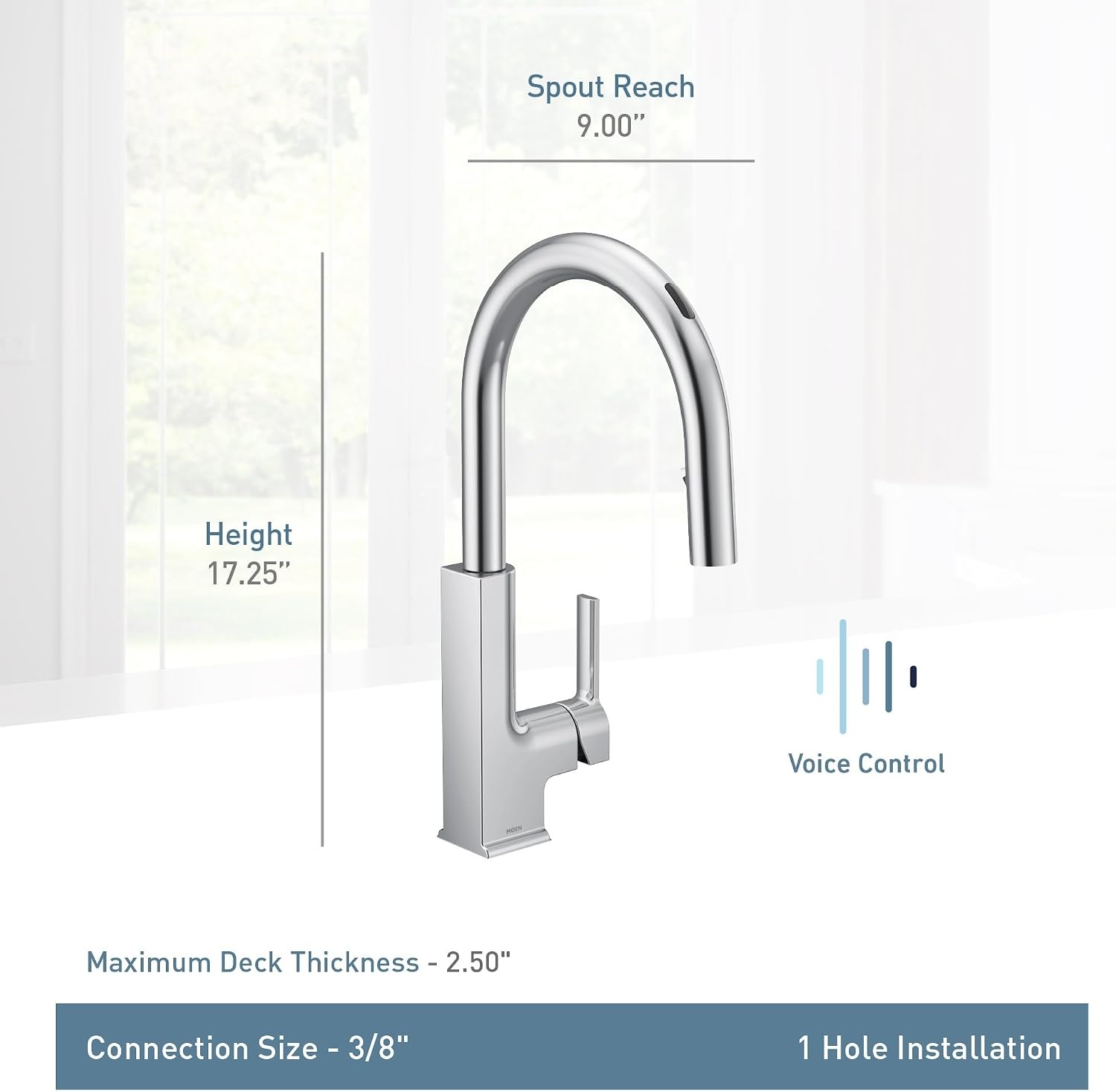 image:imageMoen STO Chrome Smart Faucet Touchless Kitchen Faucet with Pull Down Sprayer Voice Control and Power Boost Modern Kitchen Faucet Easy Installation S72308EVC