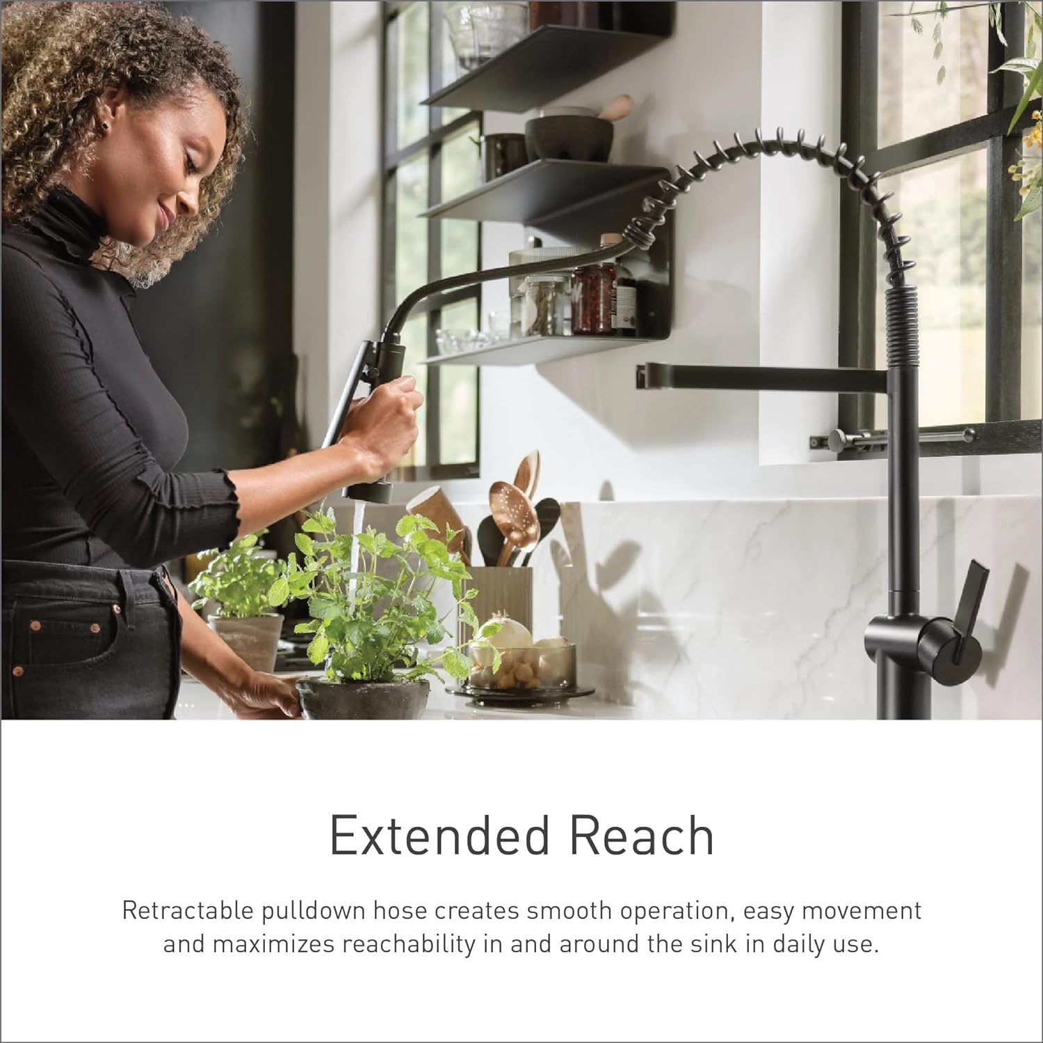 image:imageMoen Sinema Matte Black 3in1 Water Filtration OneHandle Pulldown Kitchen Faucet FS7235BL with Moen F9800 Advanced Carbon Water Filtration SystemMatte Black