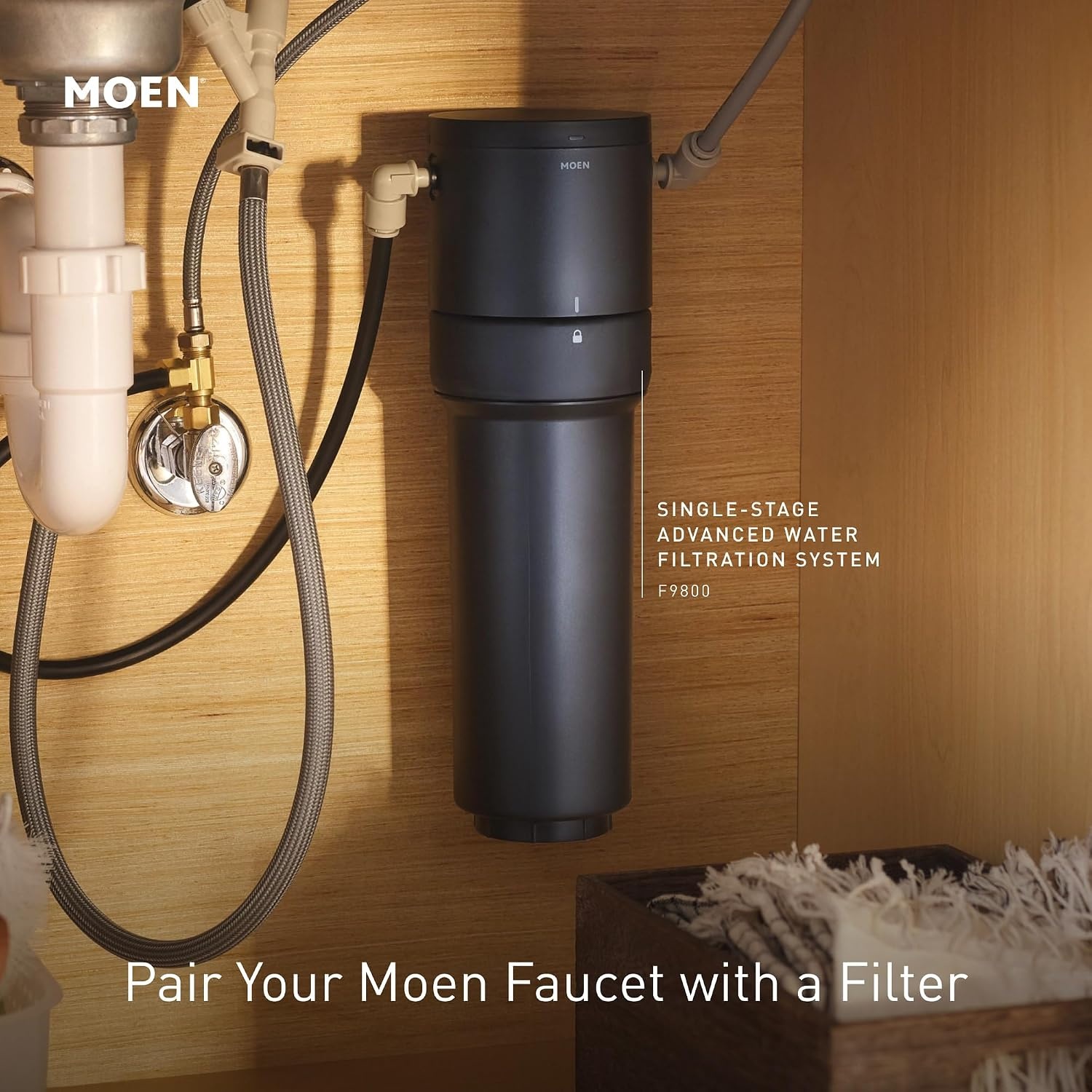 image:imageMoen Sinema Matte Black 3in1 Water Filtration OneHandle Pulldown Kitchen Faucet FS7235BL with Moen F9800 Advanced Carbon Water Filtration SystemPolished Nickel