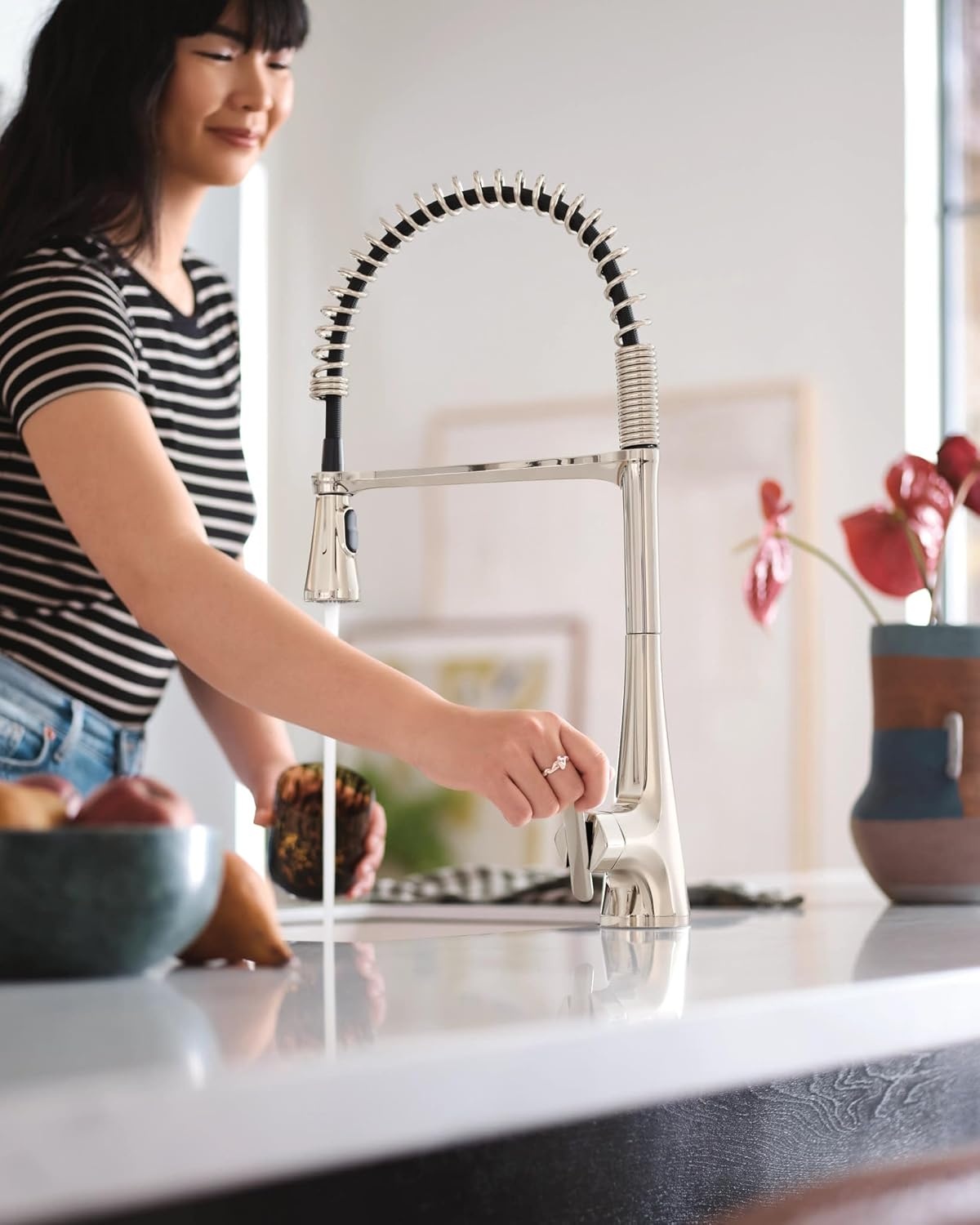 image:imageMoen Sinema Matte Black 3in1 Water Filtration OneHandle Pulldown Kitchen Faucet FS7235BL with Moen F9800 Advanced Carbon Water Filtration SystemPolished Nickel