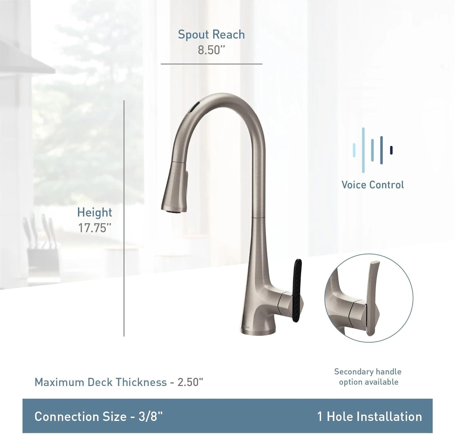 image:imageMoen Sinema Matte Black 3in1 Water Filtration OneHandle Pulldown Kitchen Faucet FS7235BL with Moen F9800 Advanced Carbon Water Filtration SystemPolished Nickel