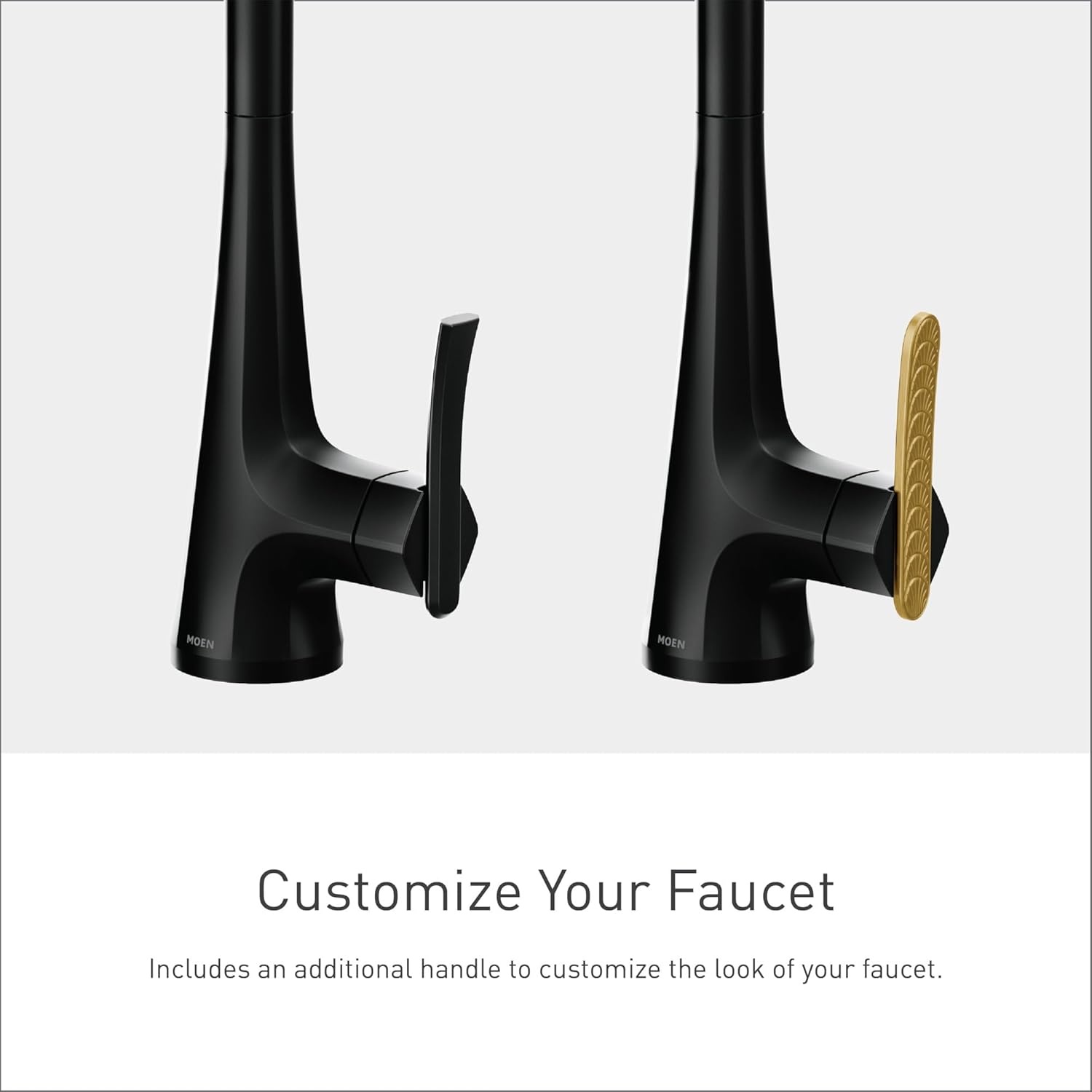image:imageMoen Sinema Matte Black Touchless High Arc Pulldown Kitchen Faucet with Sprayer Wave Motion Sensor Accent Handle Included S5235EWBL