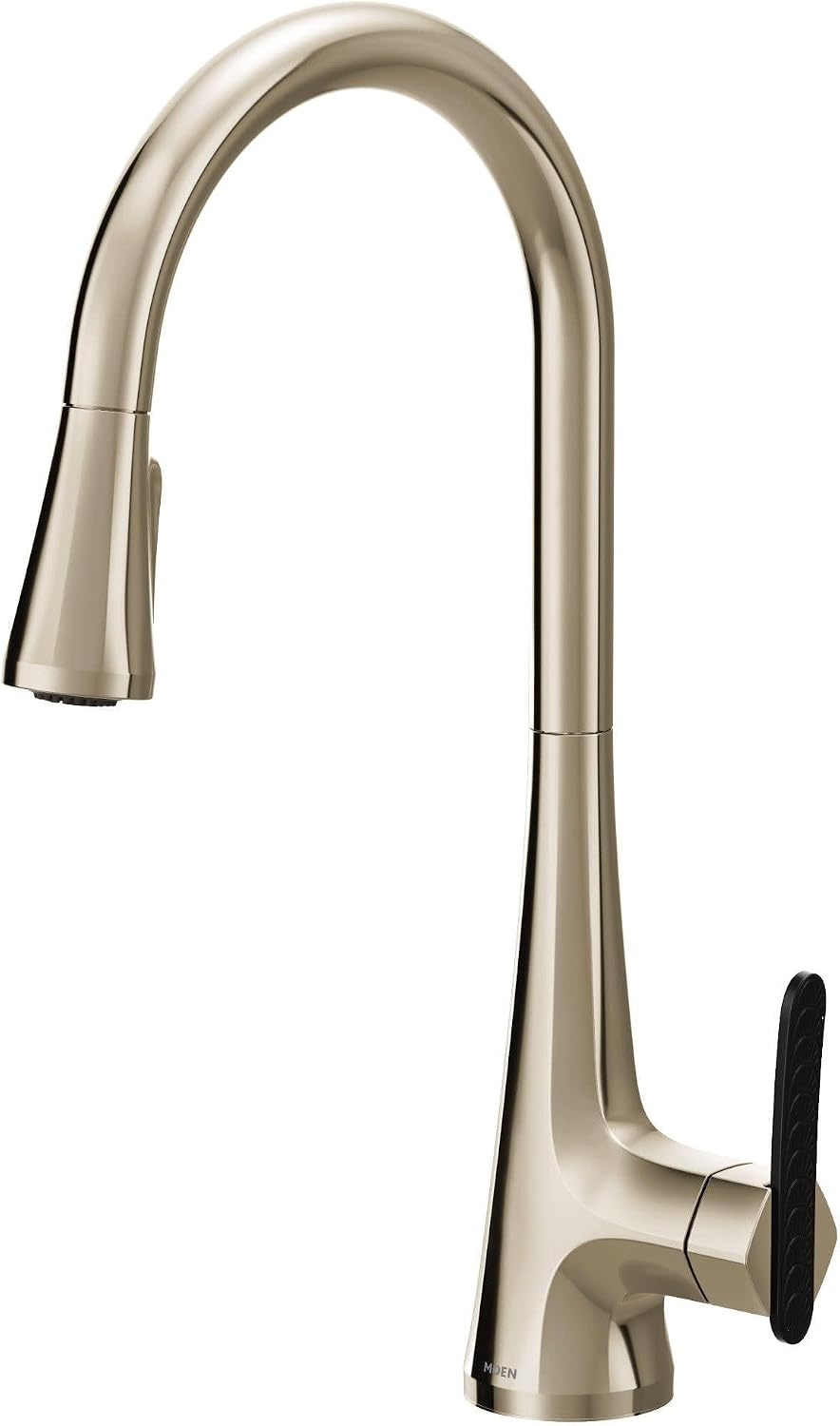 image:imageMoen Sinema Polished Nickel OneHandle High Arc Pulldown Kitchen Faucet featuring Power Boost and Reflex Accent Handle Included for Customizing S7235NL