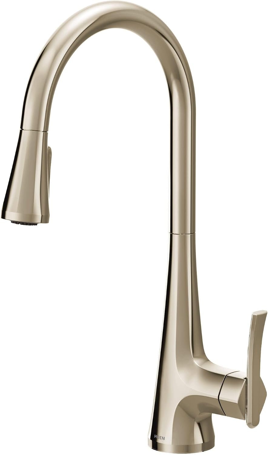 image:imageMoen Sinema Polished Nickel OneHandle High Arc Pulldown Kitchen Faucet featuring Power Boost and Reflex Accent Handle Included for Customizing S7235NL