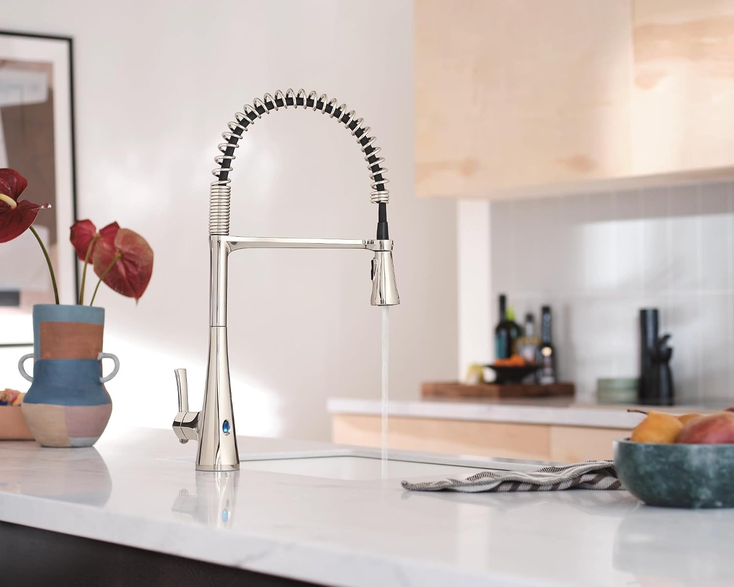 image:imageMoen Sinema Polished Nickel SingleHandle Touchless High Arc Pulldown Kitchen Faucet Spring Kitchen Sink Faucet with Pulldown Sprayer Head and Wave Motion Sensor S5235EWNL