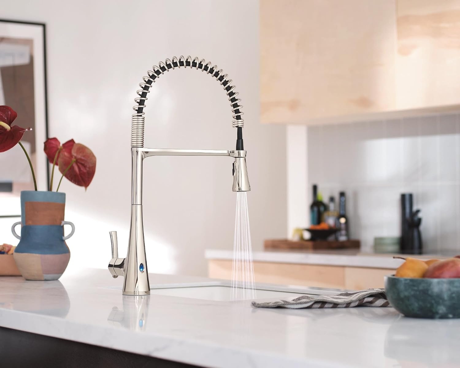 image:imageMoen Sinema Polished Nickel SingleHandle Touchless High Arc Pulldown Kitchen Faucet Spring Kitchen Sink Faucet with Pulldown Sprayer Head and Wave Motion Sensor S5235EWNL