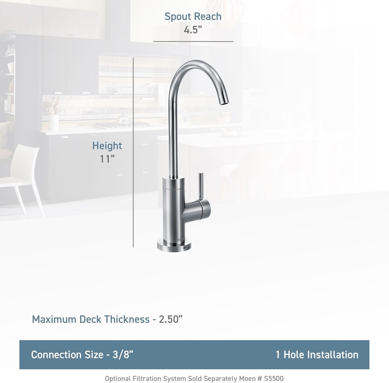 image:imageMoen Sip Matte Black Modern Cold Water Kitchen Beverage Faucet Optional Water Filtration System Available Sold Separately S5530BL