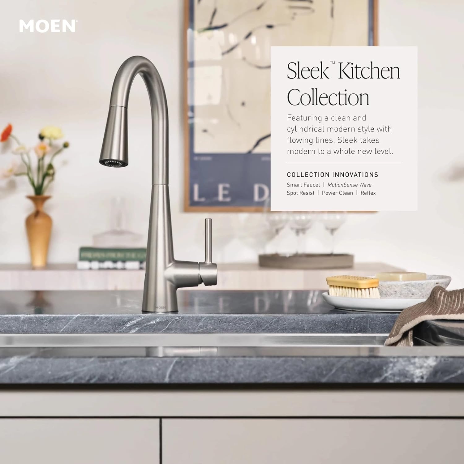 image:imageMoen Sleek Black Stainless Pulldown Faucet Modern Kitchen Faucet with One Handle HighArc Power Boost Easy Installation and 5925BLSBlack Stainless