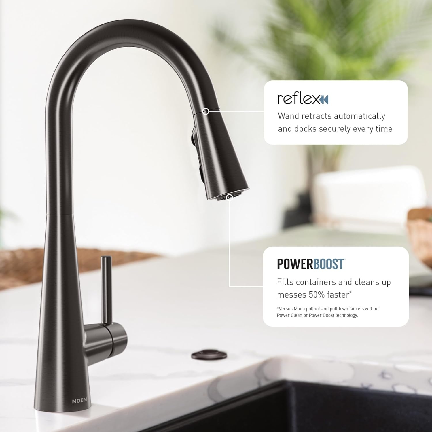 image:imageMoen Sleek Oil Rubbed Bronze OneHandle High Arc Kitchen Faucet with Pulldown Sprayer Featuring Power Boost for a Faster Clean 7864ORBBlack Stainless