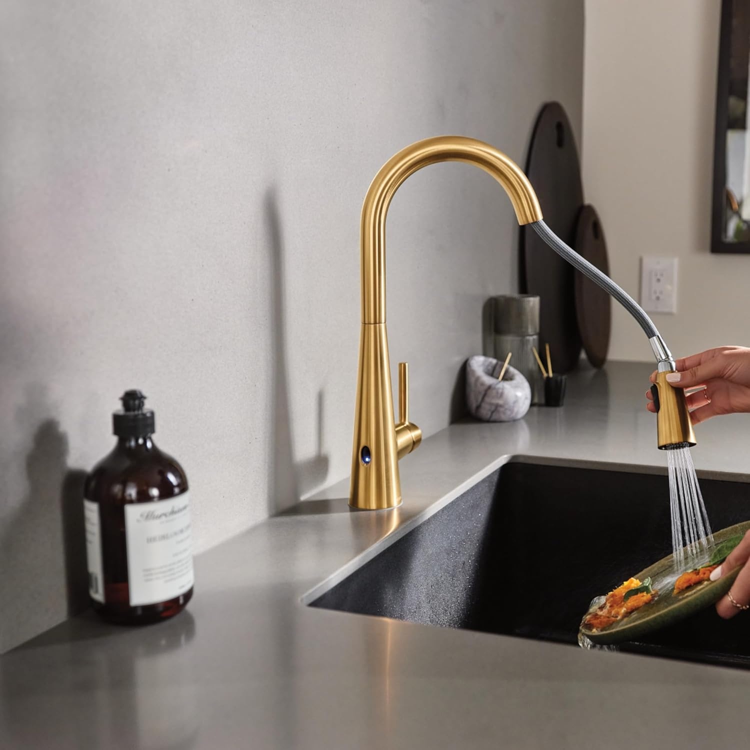 image:imageMoen Sleek Oil Rubbed Bronze OneHandle High Arc Kitchen Faucet with Pulldown Sprayer Featuring Power Boost for a Faster Clean 7864ORBBrushed Gold
