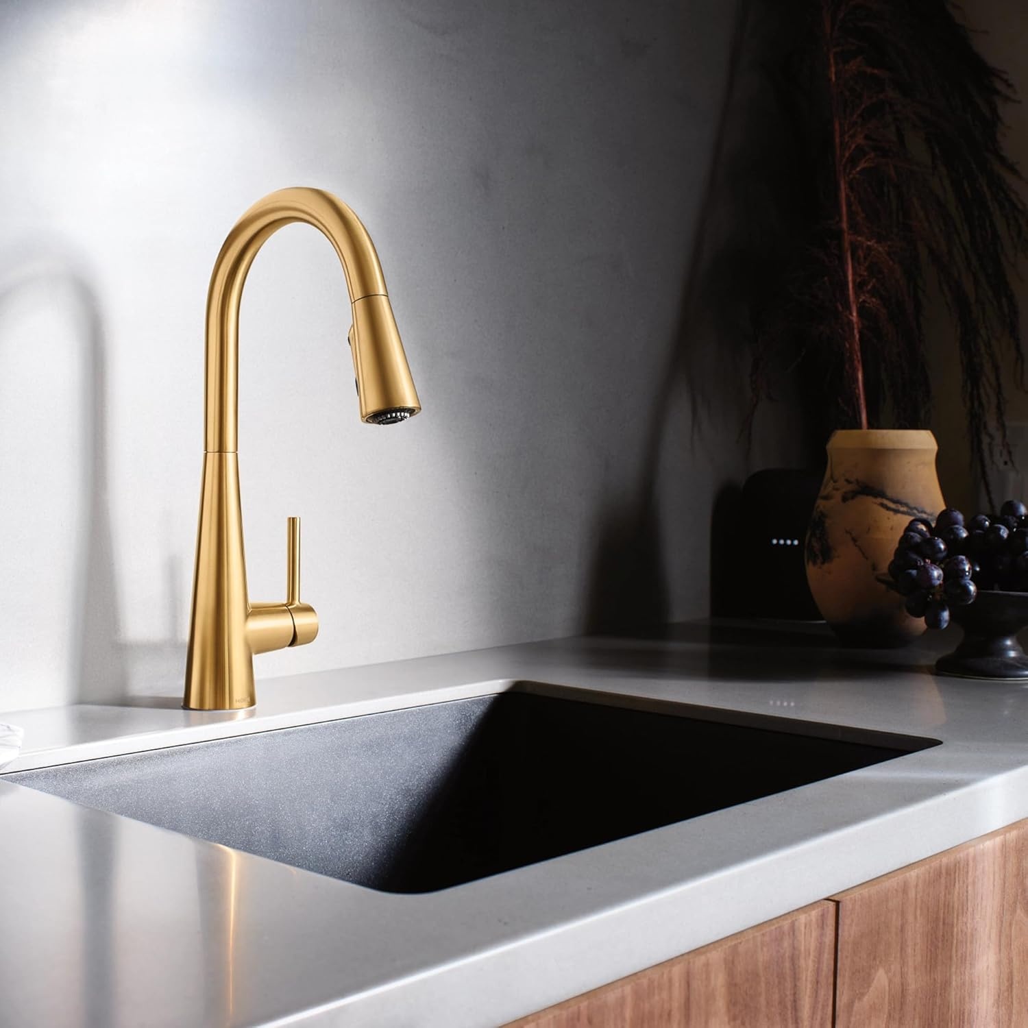 image:imageMoen Sleek Oil Rubbed Bronze OneHandle High Arc Kitchen Faucet with Pulldown Sprayer Featuring Power Boost for a Faster Clean 7864ORBBrushed Gold