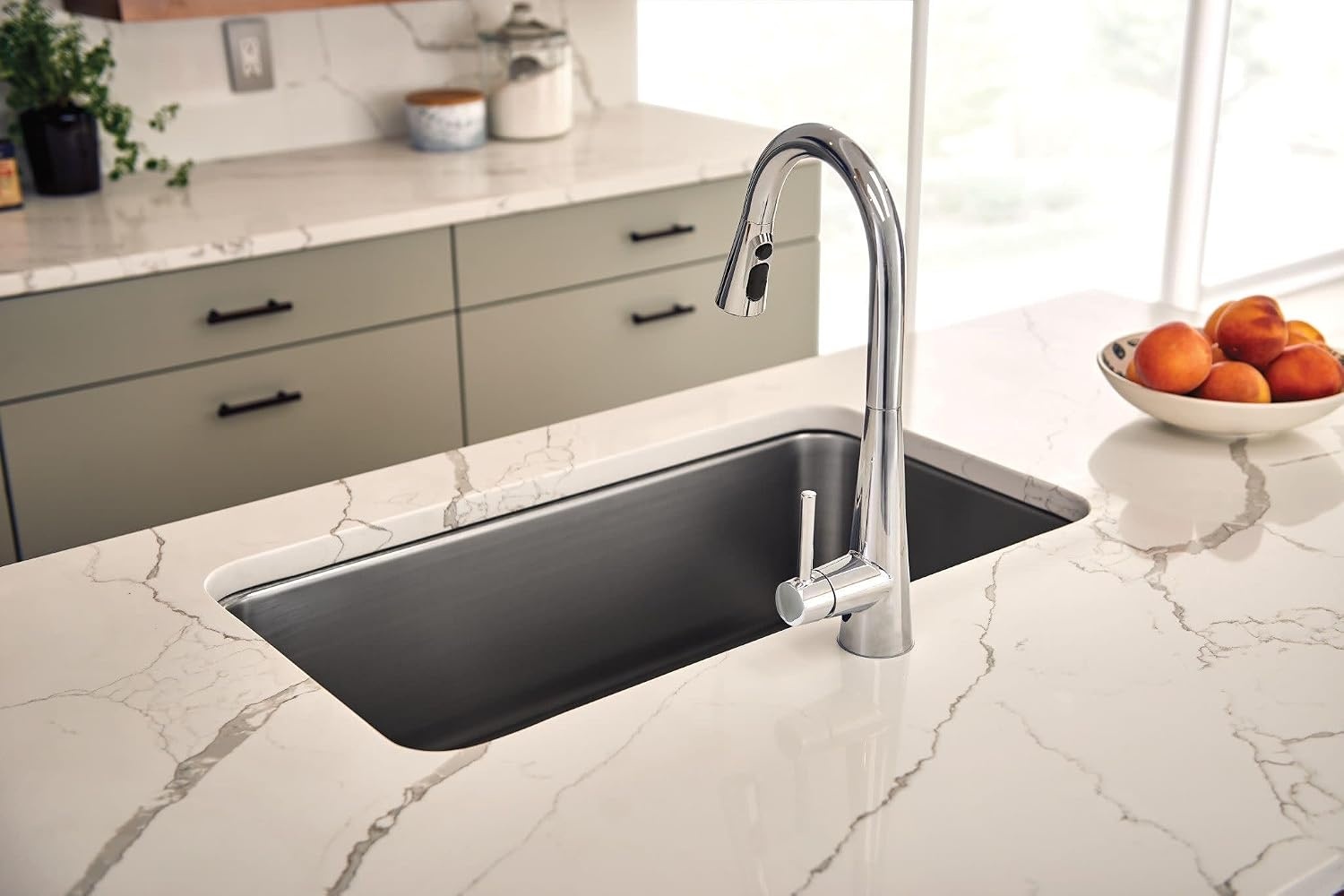 image:imageMoen Sleek Oil Rubbed Bronze OneHandle High Arc Kitchen Faucet with Pulldown Sprayer Featuring Power Boost for a Faster Clean 7864ORBChrome