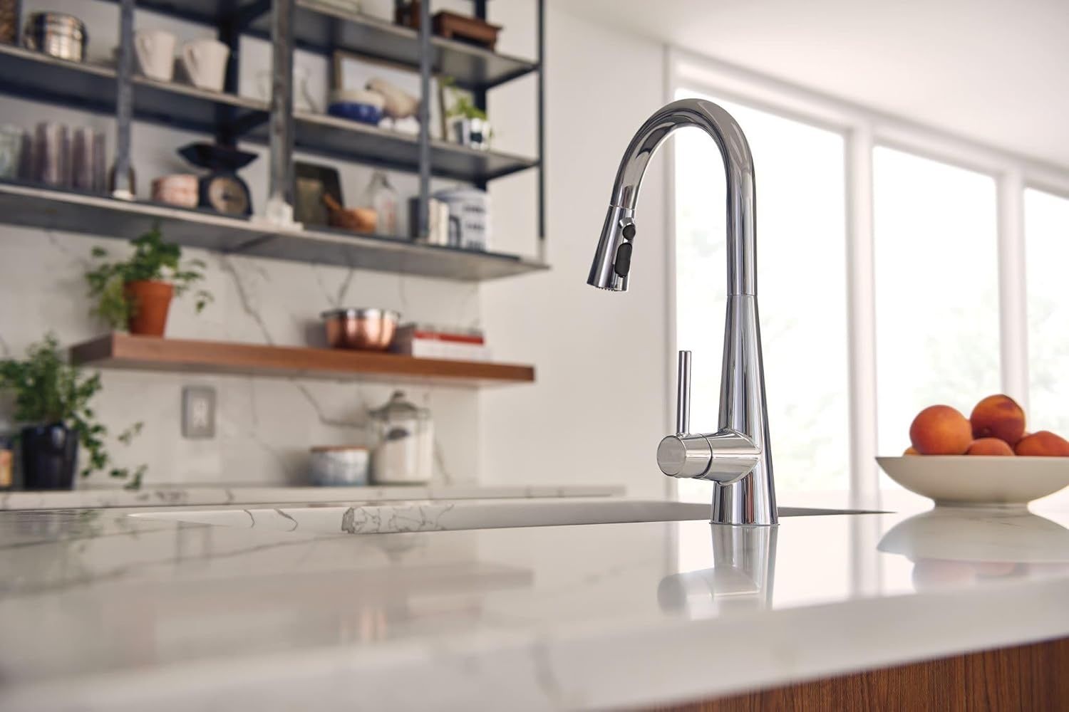 image:imageMoen Sleek Oil Rubbed Bronze OneHandle High Arc Kitchen Faucet with Pulldown Sprayer Featuring Power Boost for a Faster Clean 7864ORBChrome