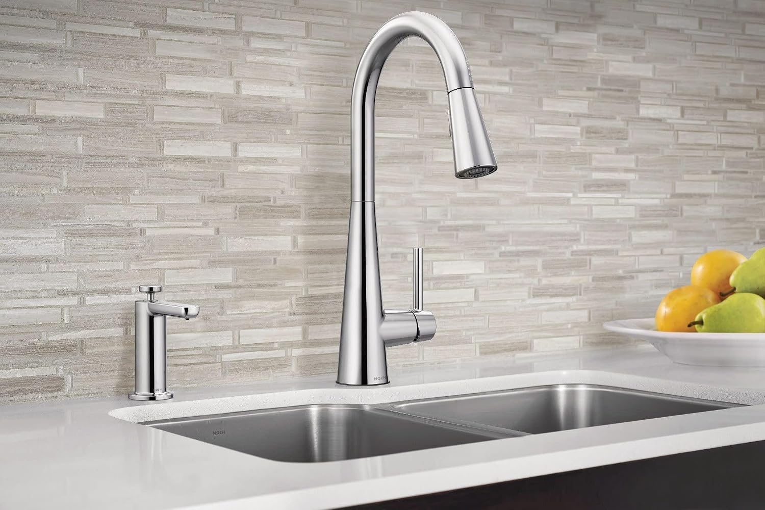 image:imageMoen Sleek Oil Rubbed Bronze OneHandle High Arc Kitchen Faucet with Pulldown Sprayer Featuring Power Boost for a Faster Clean 7864ORBChrome
