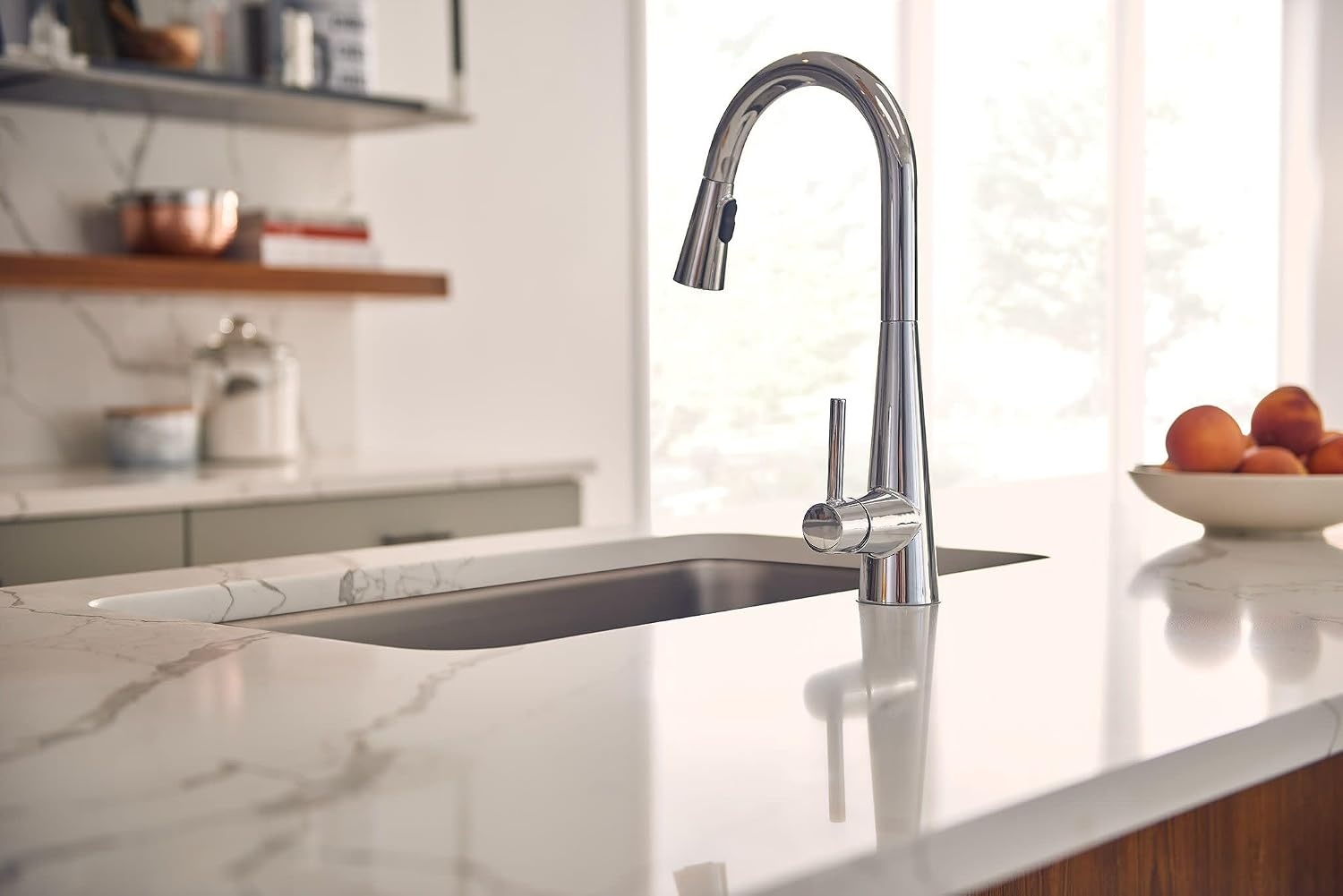 image:imageMoen Sleek Oil Rubbed Bronze OneHandle High Arc Kitchen Faucet with Pulldown Sprayer Featuring Power Boost for a Faster Clean 7864ORBChrome