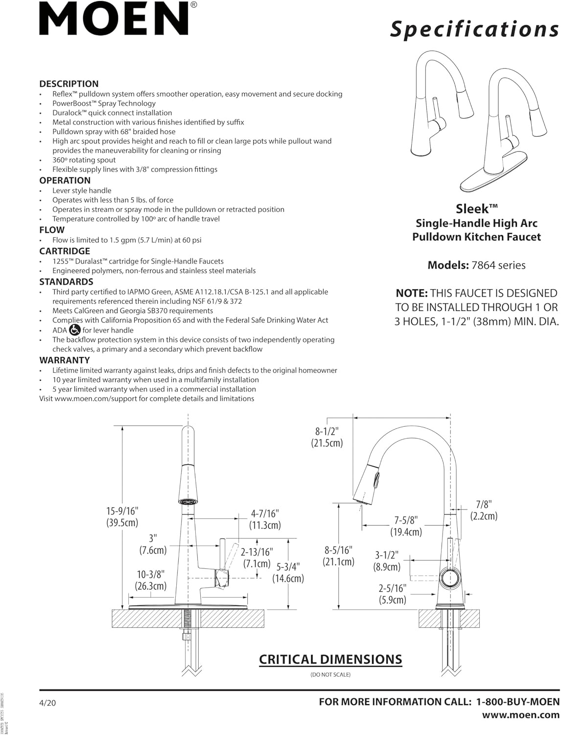 image:imageMoen Sleek Oil Rubbed Bronze OneHandle High Arc Kitchen Faucet with Pulldown Sprayer Featuring Power Boost for a Faster Clean 7864ORBMatte Black