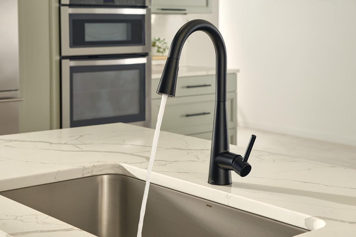 image:imageMoen Sleek Oil Rubbed Bronze OneHandle High Arc Kitchen Faucet with Pulldown Sprayer Featuring Power Boost for a Faster Clean 7864ORBMatte Black