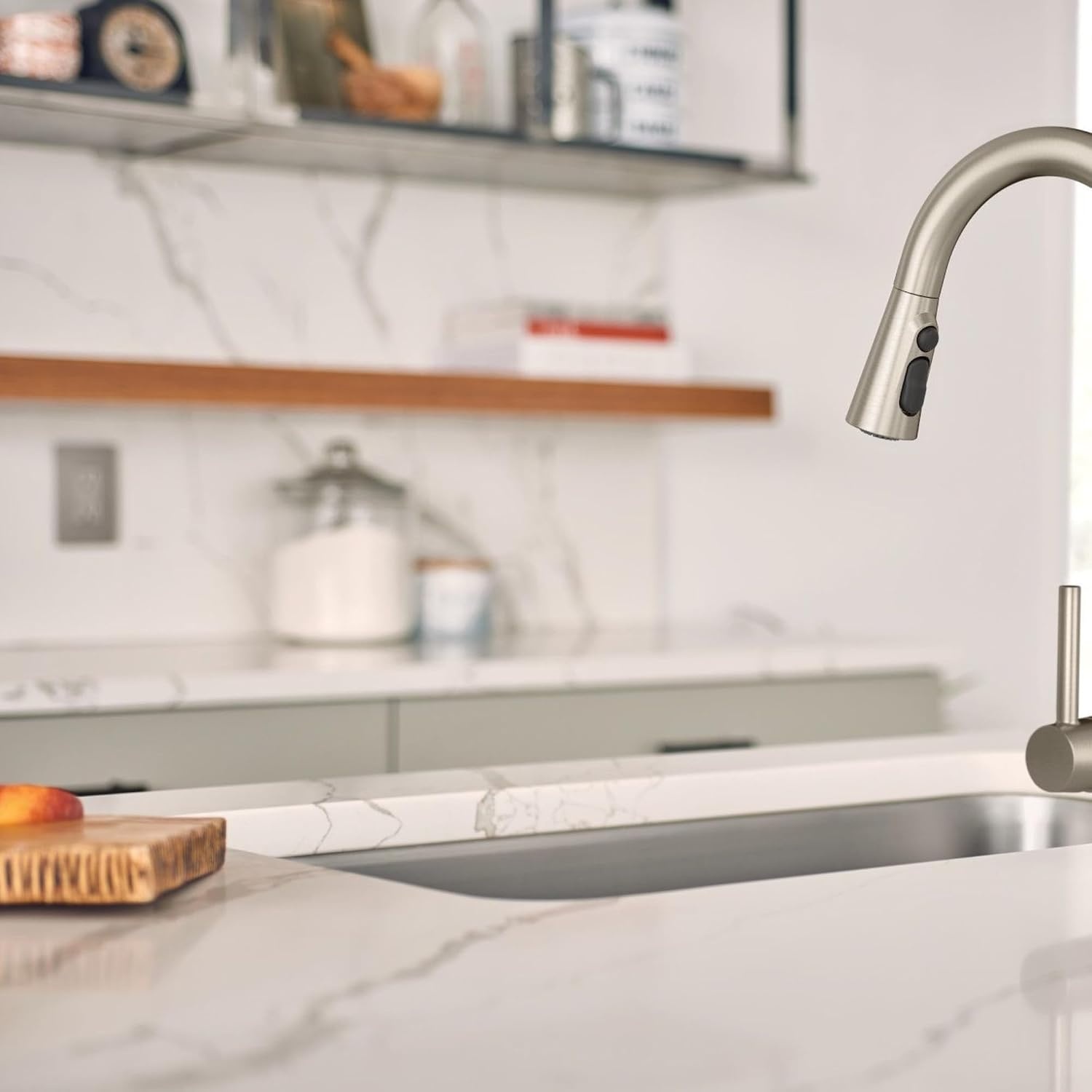 image:imageMoen Sleek Oil Rubbed Bronze OneHandle High Arc Kitchen Faucet with Pulldown Sprayer Featuring Power Boost for a Faster Clean 7864ORBSpot Resist Stainless