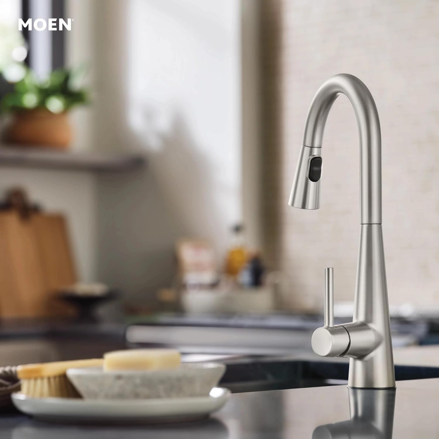 image:imageMoen Sleek Oil Rubbed Bronze OneHandle High Arc Kitchen Faucet with Pulldown Sprayer Featuring Power Boost for a Faster Clean 7864ORBSpot Resist Stainless