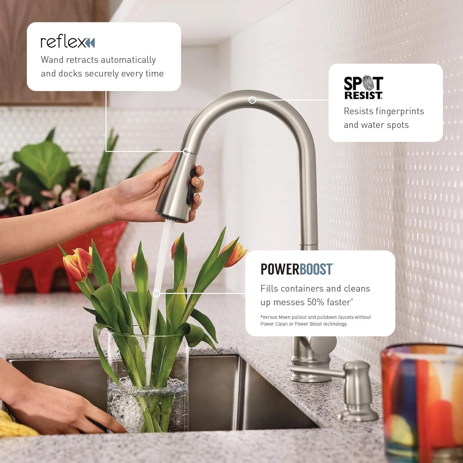 image:imageMoen Sleek Oil Rubbed Bronze OneHandle High Arc Kitchen Faucet with Pulldown Sprayer Featuring Power Boost for a Faster Clean 7864ORBSpot Resist Stainless