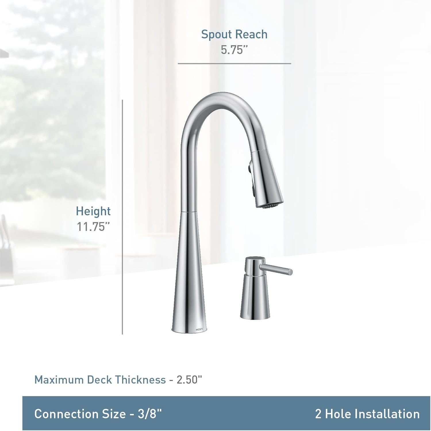 image:imageMoen Sleek Spot Resist Stainless OneHandle High Arc Kitchen Faucet with InDeck Handle for 2Hole Sink Setups 7871SRSSpot Resist Stainless