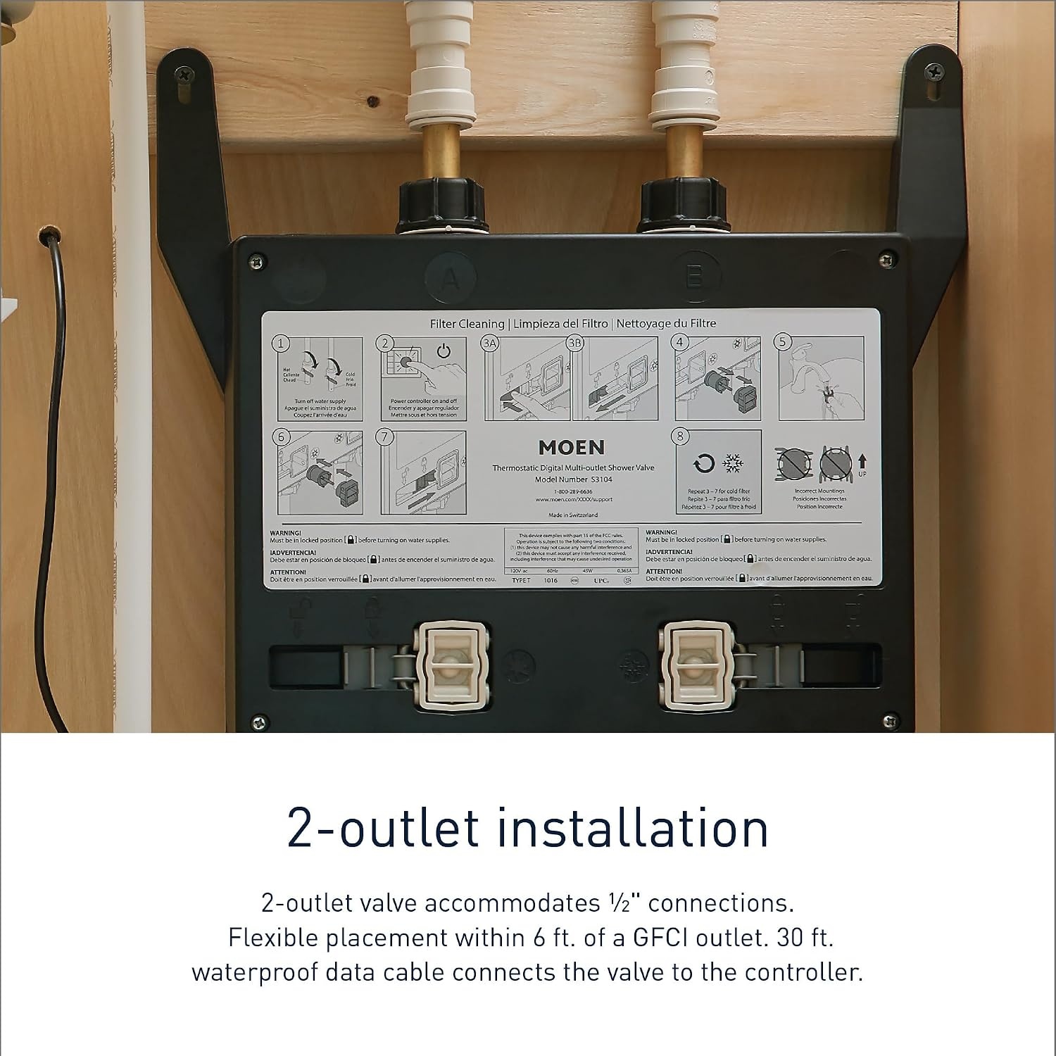 image:imageMoen Smart Water 2Outlet Digital Thermostatic Shower Valve Kit with Standard 12 Connections S3102Valve Only