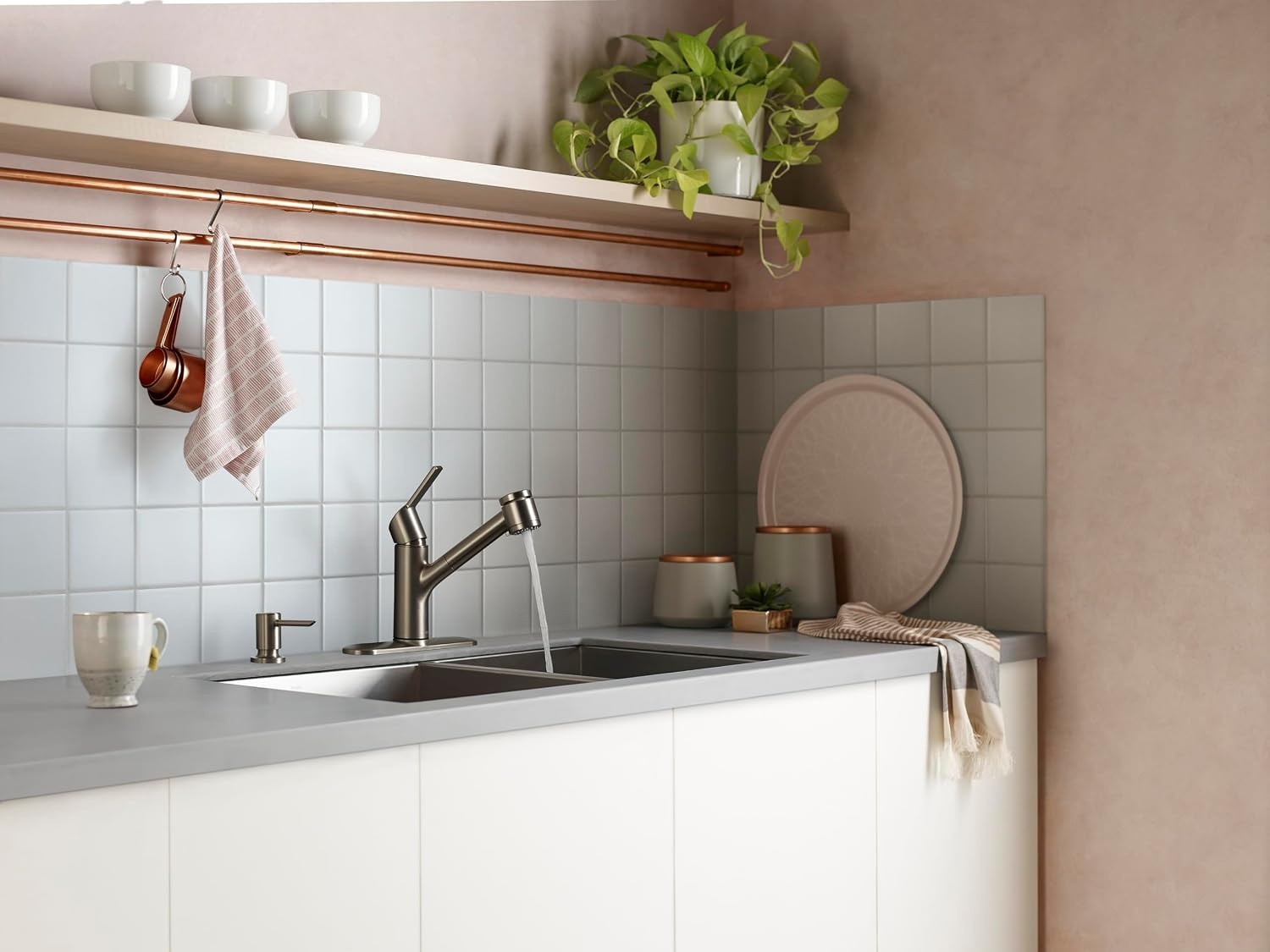 image:imageMoen Sombra Spot Resist Stainless SingleHandle PullOut Sprayer Kitchen Faucet with Soap Dispenser and Power Clean 87701SRS