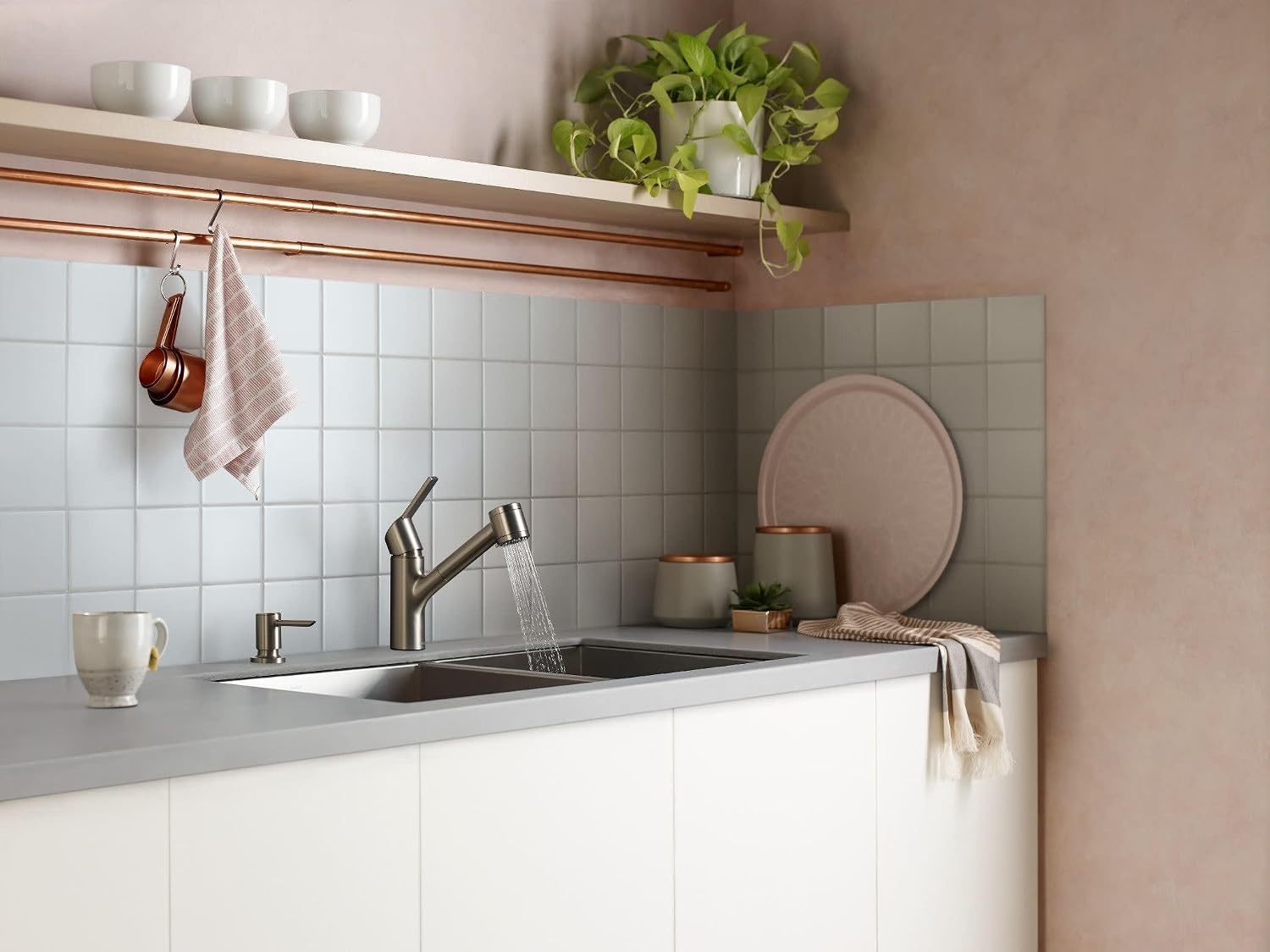 image:imageMoen Sombra Spot Resist Stainless SingleHandle PullOut Sprayer Kitchen Faucet with Soap Dispenser and Power Clean 87701SRS